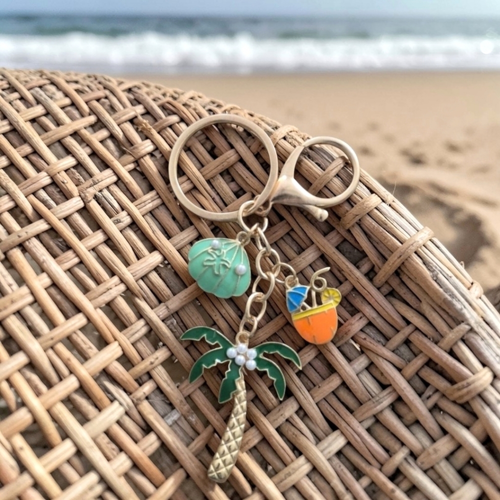 Tropical Palm Tree Bag Charm / Keychain with Charms